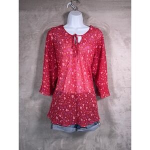 Inner Most Heart Print Sheer Blouse Womens Size Small Pink Y2K Fairycore
